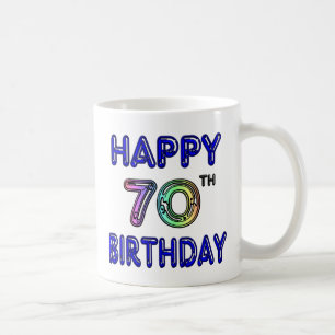 Happy 70th Birthday Mug in Balloon Font