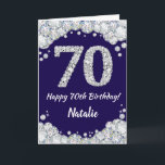 Happy 70th Birthday Navy Blue and Silver Glitter Card<br><div class="desc">Happy 70th Birthday Navy Blue and Silver Glitter Card with personalised name. For further customisation,  please click the "Customise it" button and use our design tool to modify this template.</div>