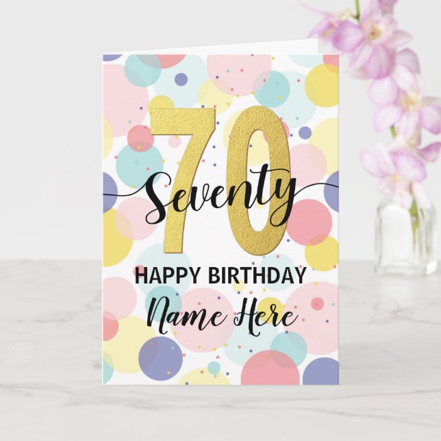 Happy 70th Birthday Pastel Rainbow Gold Woman Card (Orchid)