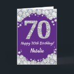 Happy 70th Birthday Purple and Silver Glitter Card<br><div class="desc">Happy 70th Birthday Purple and Silver Glitter Card with personalised name. For further customisation,  please click the "Customise it" button and use our design tool to modify this template.</div>
