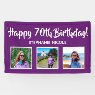 Happy 70th Birthday Purple Personalised Photos Banner
