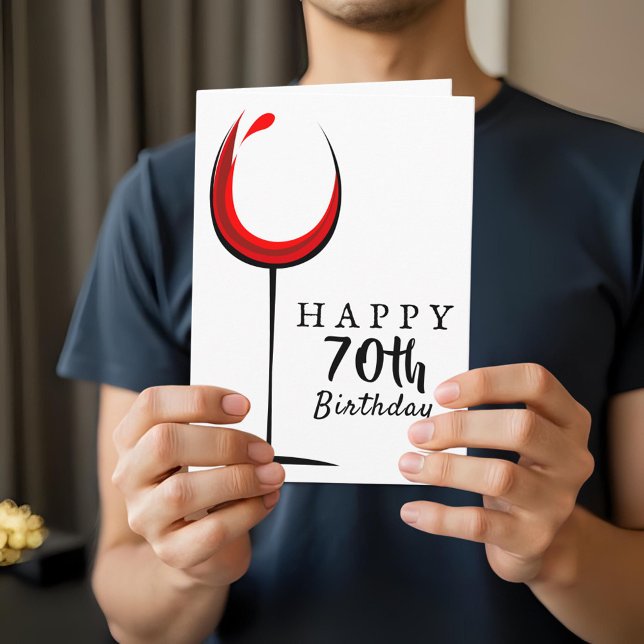 Happy 70th Birthday Red Wine Glass Birthday Card (Creator Uploaded)