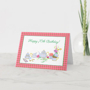 Happy 70th Birthday Watercolor Tea Set Card