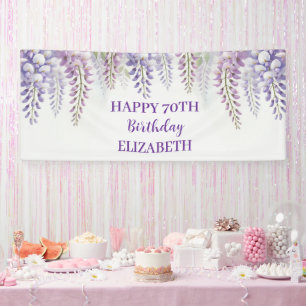 Happy 70th Birthday Wisteria Purple Flowers Banner