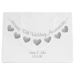 Happy 70th Wedding Anniversary Platinum hearts Large Gift Bag