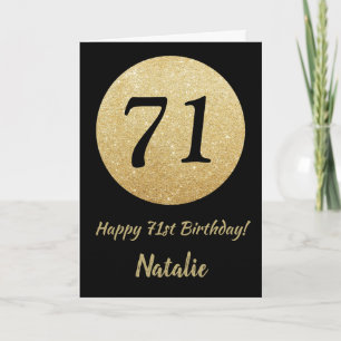 Happy 71st Birthday Black and Gold Glitter Card