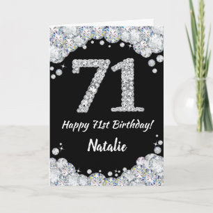Happy 71st Birthday Black and Silver Glitter Card
