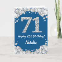 Happy 71st Birthday Blue and Silver Glitter Card