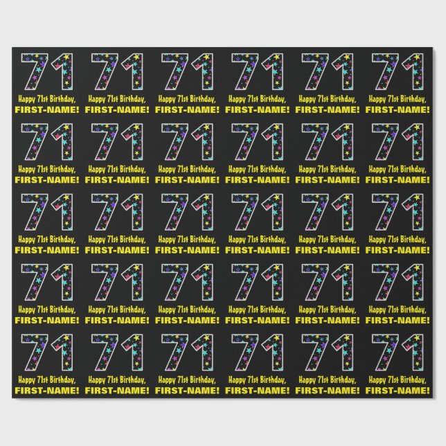 Happy 71st Birthday, Fun Colourful Stars Pattern 7 Wrapping Paper (Flat)