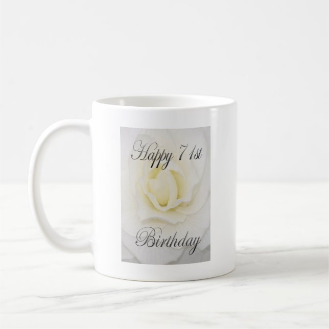 Happy 71st Birthday White Flower Coffee Mug (Left)