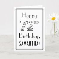 Happy 72nd Birthday, Art Deco Style w/ Custom Name