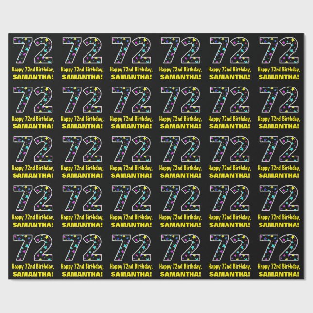Happy 72nd Birthday, Fun Colourful Stars Pattern 7 Wrapping Paper (Flat)
