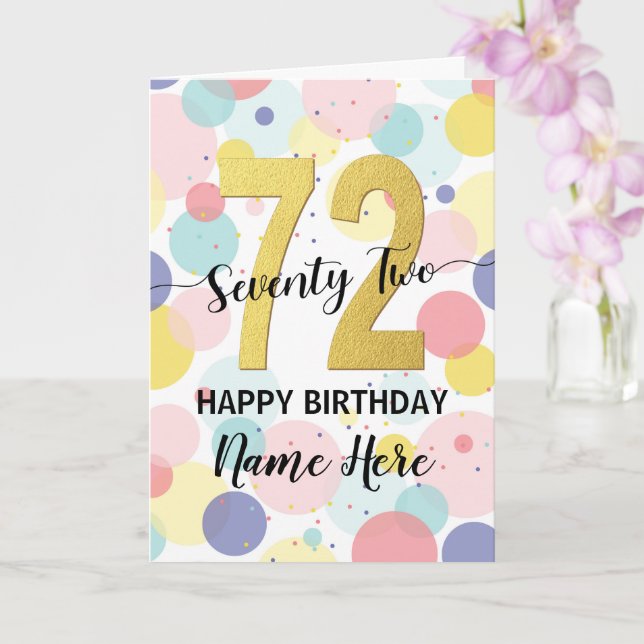 Happy 72nd Birthday Pastel Rainbow Gold Woman Card (Orchid)