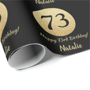 Happy 73rd Birthday Black and Gold Glitter Wrapping Paper