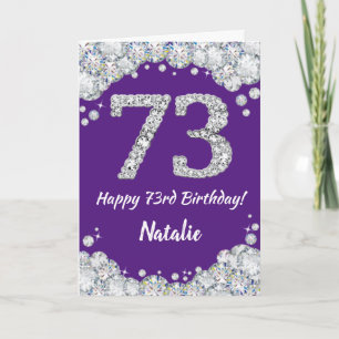 Happy 73rd Birthday Purple and Silver Glitter Card