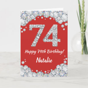Happy 74th Birthday Red and Silver Glitter Card