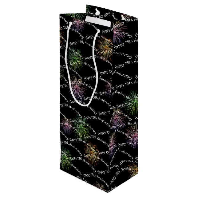Happy 75th Anniversary Fireworks  Wine Gift Bag (Back Angled)