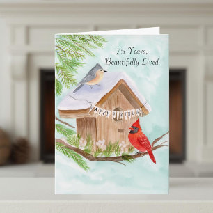  Happy 75th Birthday Birds at Birdhouse Card