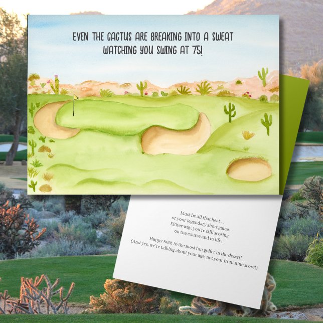 Happy 75th Birthday Desert Golf Course Watercolor Card (Creator Uploaded)
