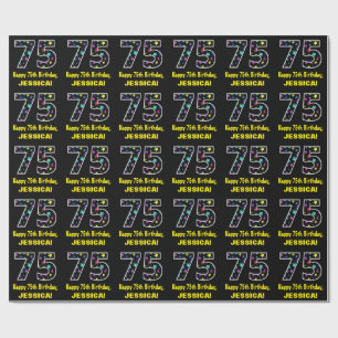 Happy 75th Birthday, Fun Colourful Stars Pattern 7 Wrapping Paper