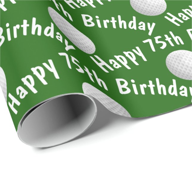 Happy 75th Birthday golf balls Wrapping Paper (Roll Corner)