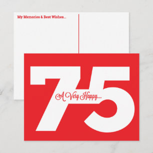 Happy 75th Birthday Milestone Postcards - in red