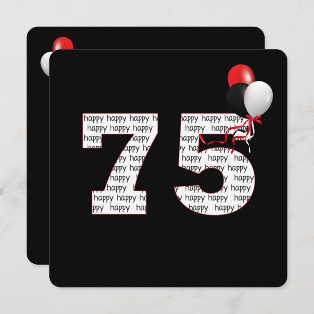 Happy 75th Birthday On Black Invitation (Front/Back)