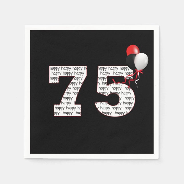Happy 75th Birthday On Black  Napkins (Front)