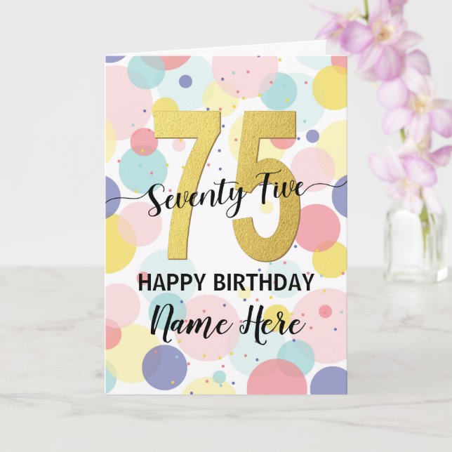 Happy 75th Birthday Pastel Rainbow Gold Woman Card (Orchid)