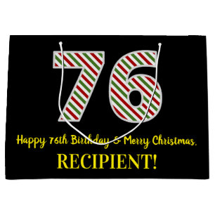 Happy 76th Birthday & Merry Christmas, Custom Name Large Gift Bag