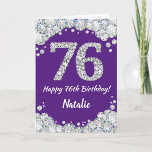 Happy 76th Birthday Purple and Silver Glitter Card