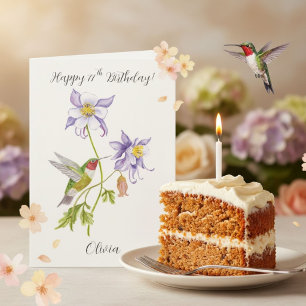 Happy 77th Birthday Columbine with Hummingbird Card