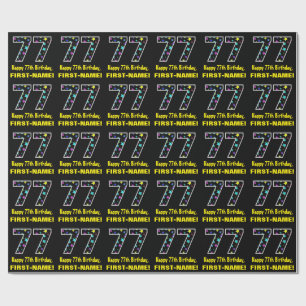 Happy 77th Birthday, Fun Colourful Stars Pattern 7 Wrapping Paper