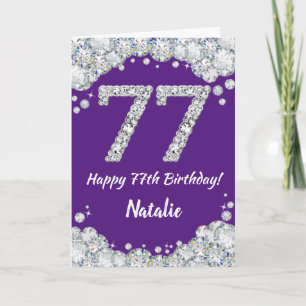 Happy 77th Birthday Purple and Silver Glitter Card