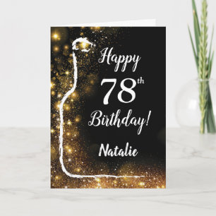 Happy 78th Birthday Black and Gold Glitter Wine Card