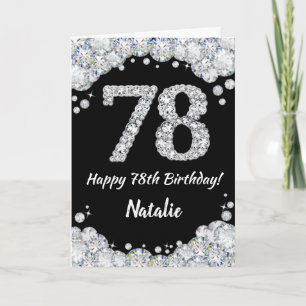 Happy 78th Birthday Black and Silver Glitter Card