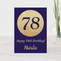 Happy 78th Birthday Navy Blue and Gold Glitter
