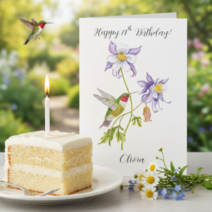 Happy 79th Birthday Columbine with Hummingbird Card