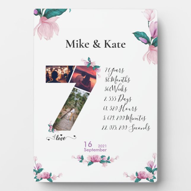 Happy 7th Anniversary ,Custom Photo collage, Count Plaque (Front)