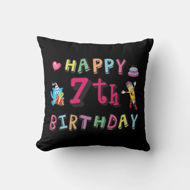Happy 7th Birthday. 7 year old. Cushion (Front)
