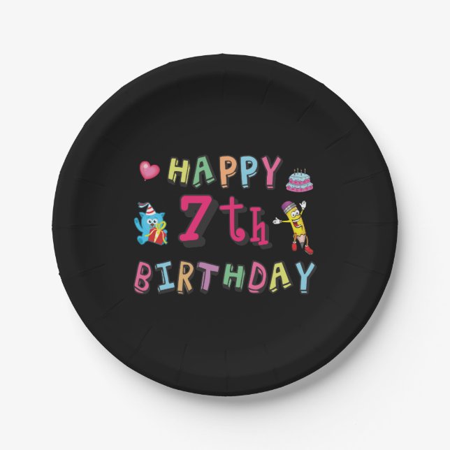 Happy 7th Birthday. 7 year old. Paper Plate (Front)