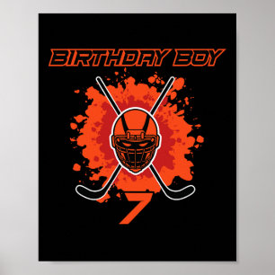 Happy 7th Birthday Boy Black And Orange Hockey Mas Poster