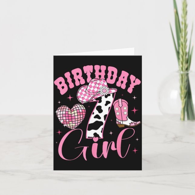 Happy 7th Birthday Girl Outfit Rodeo Western Cowgi Card (Front)