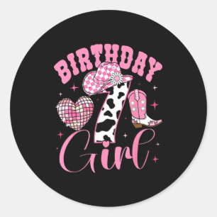 Happy 7th Birthday Girl Outfit Rodeo Western Cowgi Classic Round Sticker