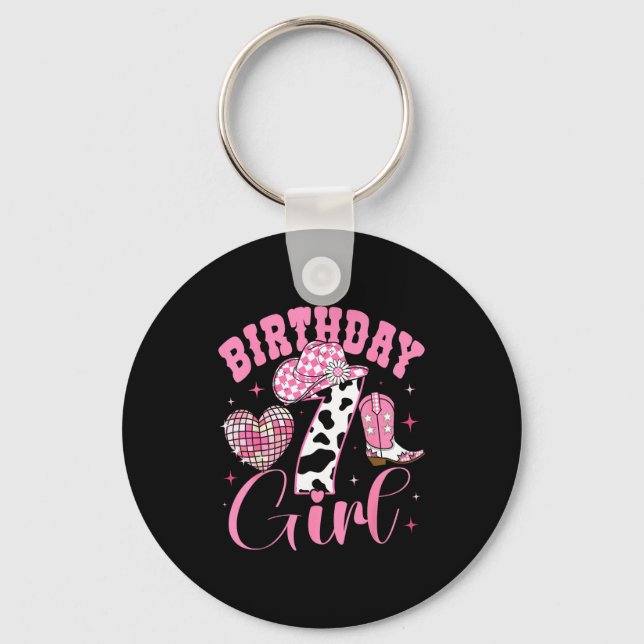 Happy 7th Birthday Girl Outfit Rodeo Western Cowgi Key Ring (Front)