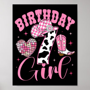 Happy 7th Birthday Girl Outfit Rodeo Western Cowgi Poster