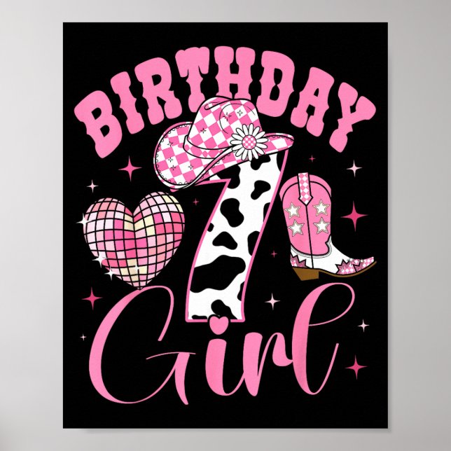 Happy 7th Birthday Girl Outfit Rodeo Western Cowgi Poster (Front)