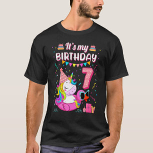 Happy 7th Birthday Girl Unicorn Duck Float Summer T-Shirt