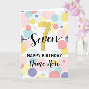 Happy 7th Birthday Pastel Rainbow Gold Girl Card