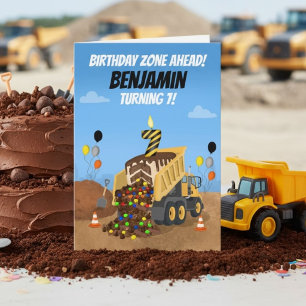 Happy 7th Birthday Personalise Dump Truck Card